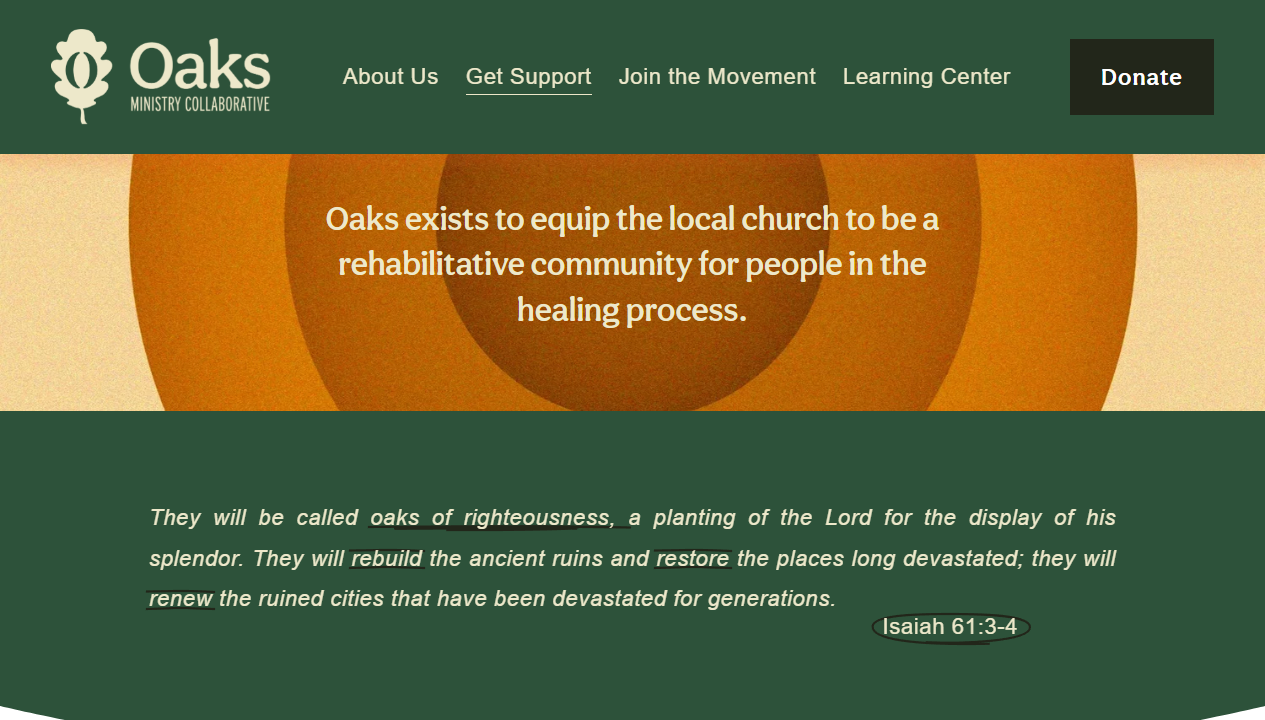 Oaks Ministry Collaborative website before custom redesign