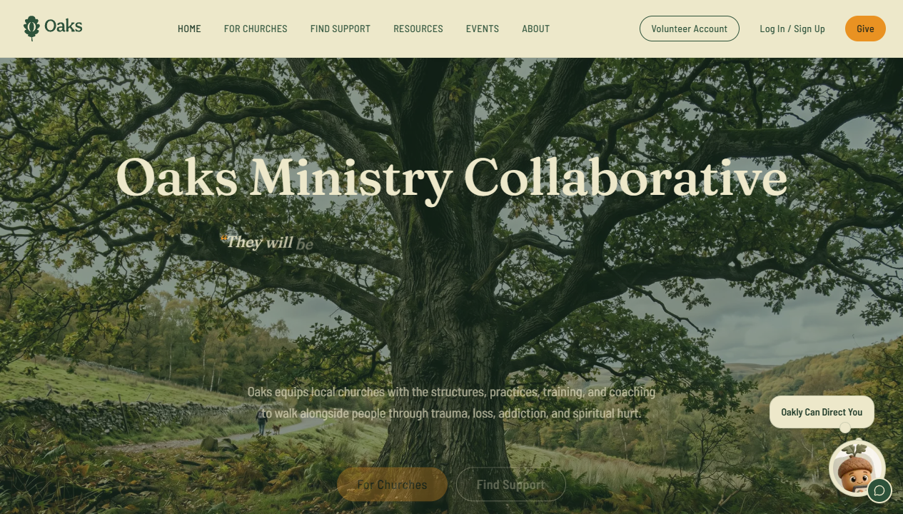 Custom website redesign created for Oaks Ministry Collaborative